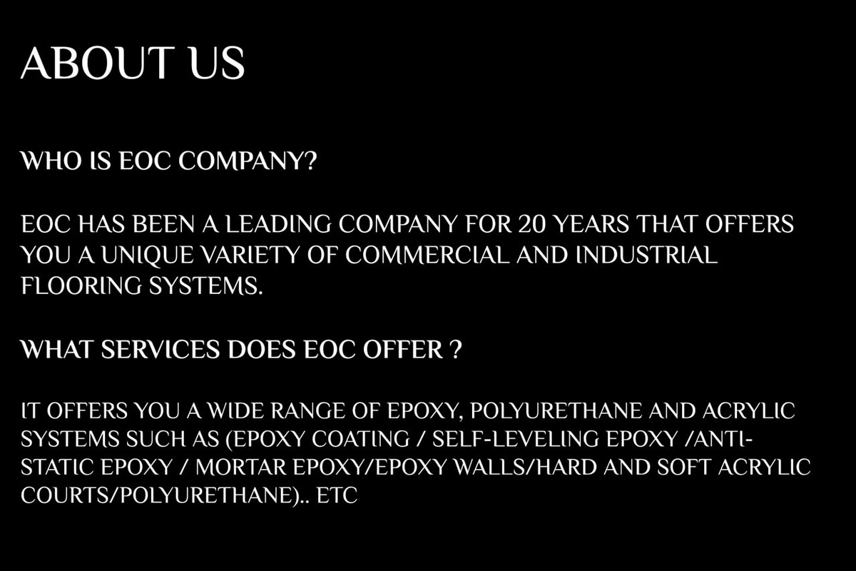 ويب سايت أرضيات الإيبوكسي لشركة EOC